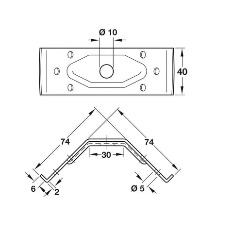 Galvanized Steel Corner Brace For Table Legs, 40mm Fit with detailed measurements and simple grooved frame mount