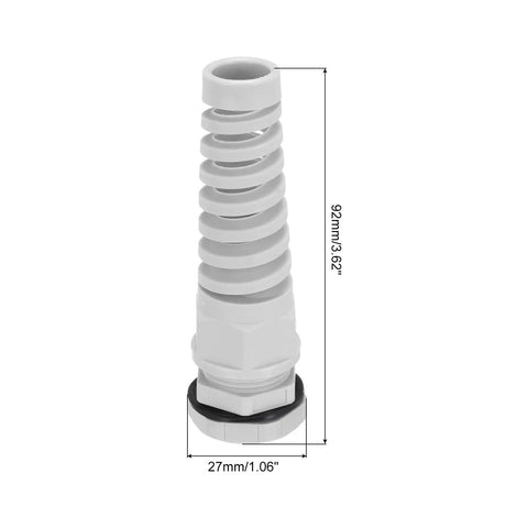 2Pcs G1/2 IP68 Waterproof Cable Gland 6-12mm Adjustable Strain Relief Cord Connector Spiral Nylon Joint Gasket Close-up in Grey