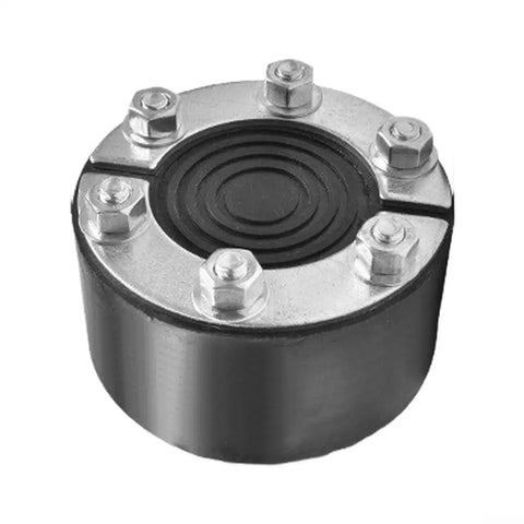 Heavy Duty 80Mm Wire Conduit Grommet With An Adjustable Onion Layer Design For Lock Tight Sealing That Slaps Up Fast And Keeps Out Moisture Rust And Pesky Crawlers From Garage Walls Basement Sewers Or Pipe Runs, featuring a round rubber plug with steel bolts.