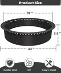 39 Inch Smokeless Fire Pit Ring Insert For Outdoor Use Heavy Duty Metal Rim Liner Round Campfire Ring With Ventilation Holes