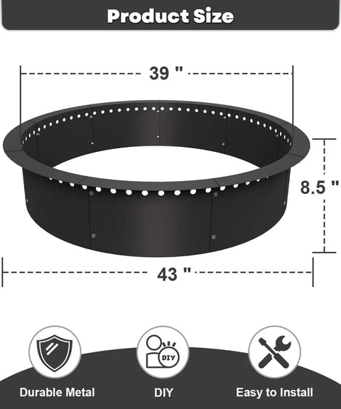 39 Inch Smokeless Fire Pit Ring Insert For Outdoor Use Heavy Duty Metal Rim Liner Round Campfire Ring With Ventilation Holes