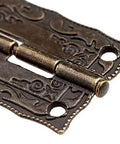 Antique Bronze Iron Hinge Set 36x23mm 10 Pieces Vintage Flower Pattern Decorative Hardware Close-up