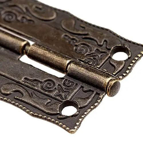 Antique Bronze Iron Hinge Set 36x23mm 10 Pieces Vintage Flower Pattern Decorative Hardware Close-up