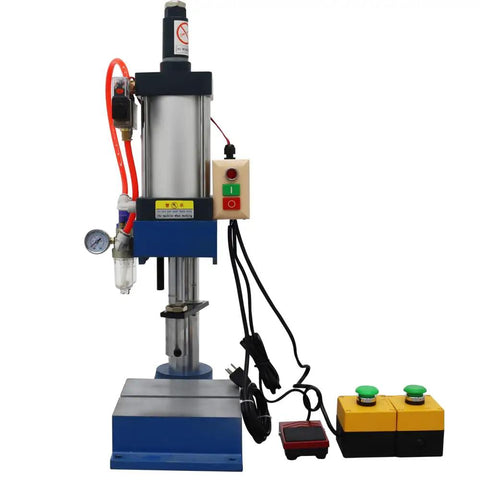 Heavy Duty Pneumatic Punch Press Desktop Sheet Metal Hole Puncher With Adjustable Cylinder Stroke, showcasing pneumatic ram and control panel.