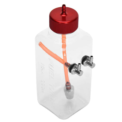 Transparent RC Gas Fuel Tank 300ml For 15 26cc Aircraft, Leakproof high strength design with red cap and dual nozzles