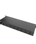 Ten Outlet Power Sequencer Conditioner With USB Charging Port view showing 10 AC outlets in a black metal housing for DJ gear.