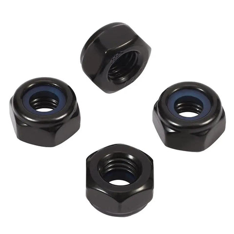 Close-up of 1/4-20 Nylon Insert Hex Lock Nuts 304 Stainless Steel 18-8 Black Oxide Finish 25-Piece Set