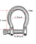 Beefy Heavy Duty Half Inch Screw Pin Anchor Shackle Set 304 Stainless Steel 12mm dimensions diagram