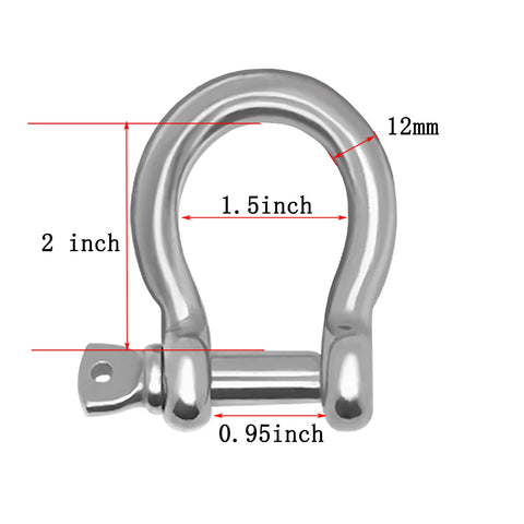 Beefy Heavy Duty Half Inch Screw Pin Anchor Shackle Set 304 Stainless Steel 12mm dimensions diagram
