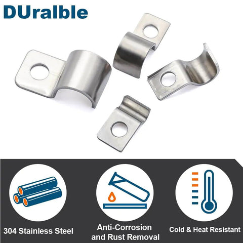 304 Stainless Steel Conduit Pipe Clamps Mounting Brackets with one-hole P-type clips for tube or wire cord installation, pack of 25.