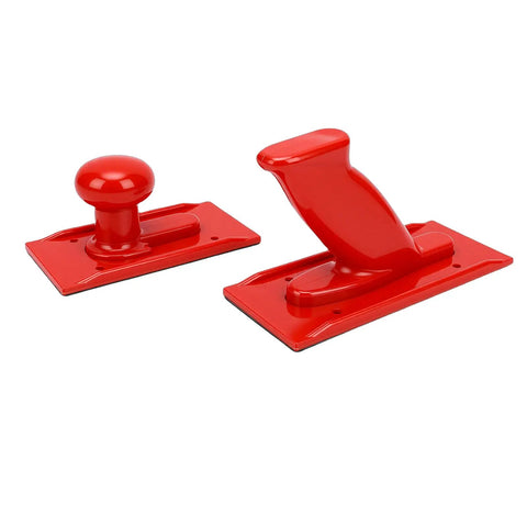 Heavy Duty Safety Push Block Set For Table Saws And Router Tables, 2 Piece Kickback Buster in red with round and angled handles.