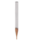 Carbide end mill, 4-flute, 10 mm cutting length; silver shank with copper-colored cutting tip, side view
