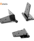 Heavy Duty Black Iron Hinges For Outdoor Barn Shed And Fence Gate Wood Doors 4.5 Inch, showcasing three angles with black finish.