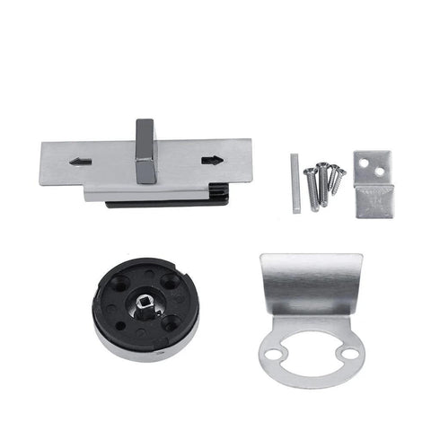 Front view: zinc alloy stainless steel door lock bolt with red/green privacy indicator, includes mount plate and screws.