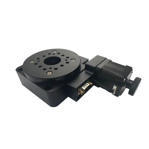 Premium Electric Rotary Stage With Hollow Shaft for Smooth Precision Indexing, showing compact design with motor and holes.