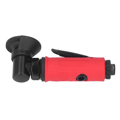 Heavy Duty Two Inch Pneumatic Angle Grinder Built Like A Tank With Durable Zinc Alloy Frame And Smooth Grip Design For Zero Hassle Rust Removal And Quick Metal Cutting Jobs, featuring red grip and air intake.