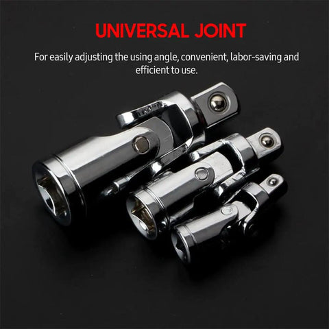 Ultimate 16-Inch Chrome Socket Extension Kit With 4 Adapters And 3 Universal Joints For 1/4 3/8 And 1/2 Inch Drive Auto Garage Repair Projects That Hit The Spot chrome universal joints on black background