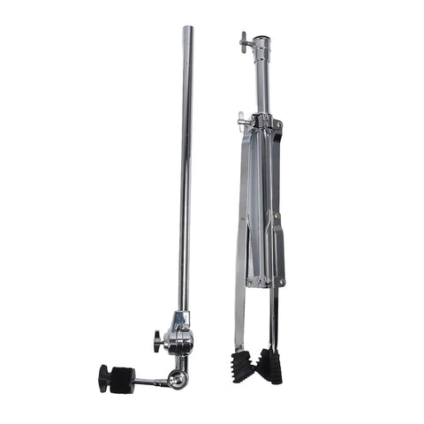 Heavy Duty Adjustable Drum Cymbal Stand With Foldable Iron Base For Gig Ready Setup Rock Solid Grip showing chrome and foldable features.
