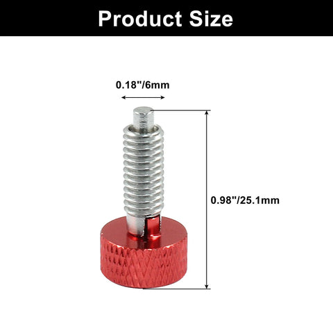 Two Pack Hand Retractable Spring Plungers M6 Type Quick Release Pins With Knurled Stainless Steel Red Handle, product size shown