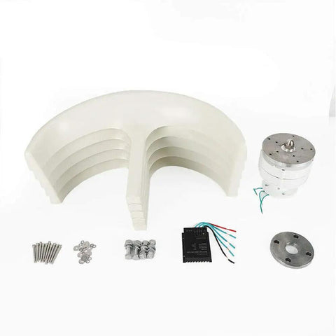 Components of 600W Lantern Type Vertical Wind Turbine With 5 Nylon Blades, Controller, and Flange Plate for marine boats and lighting