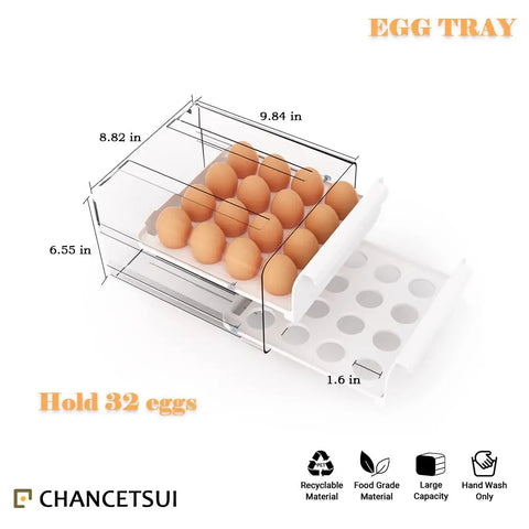 Eggs Fridge Organizer Drawer Bin Set For Maximum Freshness Pro Grade Large Plastic Egg Holder holding 32 eggs