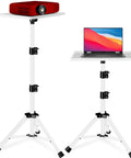 Adjustable Tripod Projector Stand For 22 To 55 Inch Displays With Phone Holder Heavy Duty DJ Equipment Stand in white holding electronics