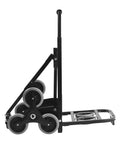 Foldable Hand Truck With Triangular Three Wheel Design For Heavy Duty Lifts Up To 550 Lbs Dual Purpose Cart For Flat Surfaces And Stairs Large Carry Base 12.99 By 15.55 Inches Easy Fold Rugged Utility Dolly, black metal side view