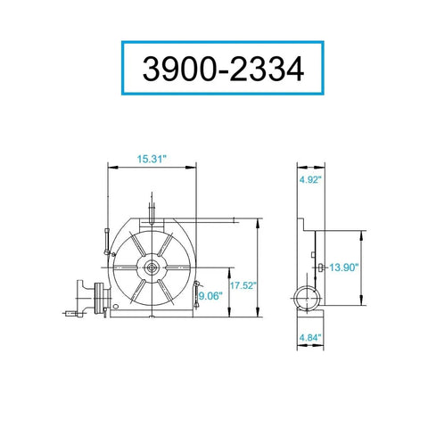 Heavy Duty 14 Inch Horizontal Vertical Rotary Table With Dead On Accurate 90 To 1 Worm Gear Drive Runs Silky Smooth Fine Graduation Dial Built Tough For Milling And Drilling dimensions schematic with measurements.
