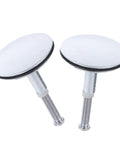 2pcs Brass Bathtub Stopper with Flat Seal, Rotating Metal Drain Plug, shiny chrome finish, features a sturdy build and smooth edges.