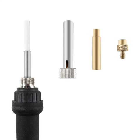Heat Insert Nut Kit For 3D Printers With Brass Tip Soldering Iron For Hot Melt Insertion Tool For M2 To M8 Nuts Embedded In Plastic Printer Parts For Easy Fit And Long Lasting Use, showing soldering iron and components.