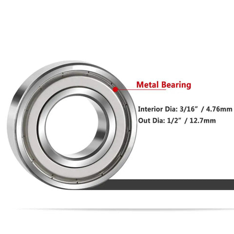 Top Shelf 10 Piece Router Ball Bearing Replacement Kit Top Mounted Guides with 3/16 inch inner and 1/2 inch outer diameter metal bearing.