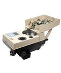 Electronic Coin Counter Sorter And Wrapper with coins, displaying tap control feature for smooth inventory tracking.