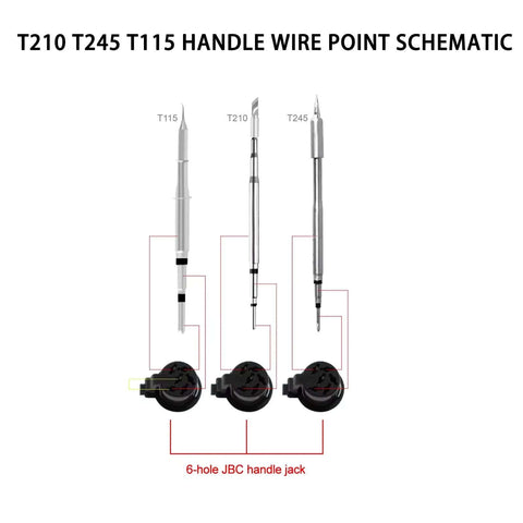 Schematic of T210 T245 T115 soldering handles with six-hole JBC handle jack for Six Hole T245 Soldering Handle For Precision Soldering Stations