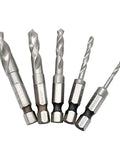 Pro Shop Ready 5 Piece Short Stubby Drill Bit Set Built Tough As Nails With Premium M2 Hss Steel, showing five compact drill bits.