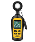 Digital Illuminance Meter Handheld Light Meter with ambient temperature range 0 to 200000 Lux, 4 digit color LCD screen display.