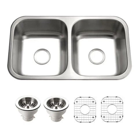 Elite Stainless Steel Kitchen Sink 31 Inch Undermount 50 50 Double Bowl With Strainer, durable 18 gauge T 304 material