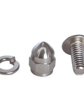 Heavy Duty Motorcycle License Plate Bolt Kit Four Piece Anti Theft Locking Nuts Vibration Proof Fastener Hardware for Harley Honda Yamaha showing metal bolts and nuts.