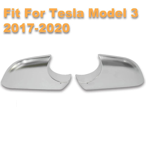 Fresh Chrome Tesla Model 3 Mirror Lower Cover Caps Pair 2017-2022 Replacement Trim Base Left Right showing polished chrome finish.