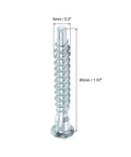 Close-up of a zinc-plated 7x49mm beefy hex socket confirmat screw for cabinets and shelves with measurements shown