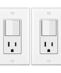 Two Pack Combination Wall Switch And Decor Outlet With Single Pole Rocker Switch, 15A/120V And 15A/125V Receptacle, White