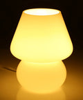 Mushroom Glass Nightstand Lamp With Vintage Murano Style Swirl Translucent Matte White Bedside Desk Light Cozy Glow in a dark room