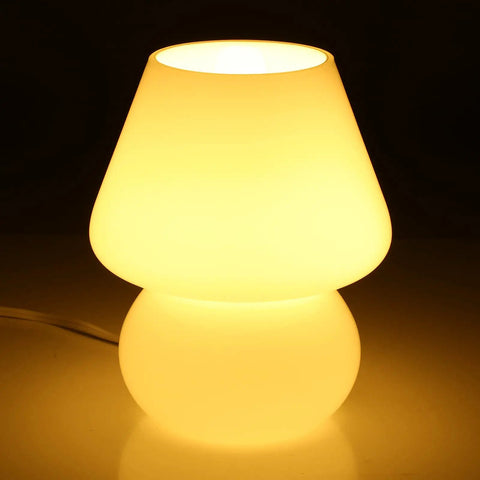 Mushroom Glass Nightstand Lamp With Vintage Murano Style Swirl Translucent Matte White Bedside Desk Light Cozy Glow in a dark room