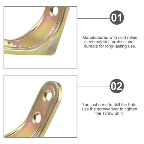 Heavy Duty Metal L Bracket And Corner Shield Supporting Shelving Braces With A Slick Right Angle Design for wood furniture, showing cold rolled steel detail.