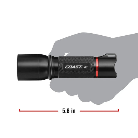 Person holding a 650 Lumen LED Flashlight With Slide Focus And Beam Lock Pure Beam Focusing Optics For Spot To Flood Control