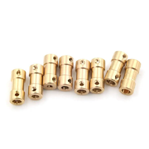 Heavy Duty Brass Flexible Shaft Coupler For Motor Transmission Connector And Rock Solid Drive Shaft Connections With 5mm Bore And M3 Mounting Bolts. Set of 10 brass couplers.