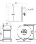 Beefy 48V 2000W Brushless Motor For Electric Scooters And Motorcycles, 4500 RPM Peak, MY1020 Type Compatible, Mid Drive Design, Supports 100 To 200kg Load, Durable Copper Windings And Alloy Shell technical drawing with 166mm length and 107mm diameter