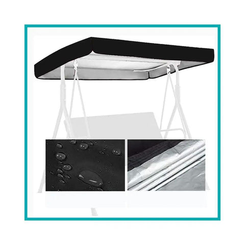 Beige Swing Canopy Replacement Top Cover For 2 To 3 Seater Porch Swing 84x48 Inches Waterproof All Weather Sun Shade Awning Patio Outdoor Furniture Protector Fits Most 84x48 Garden Swing Chairs Weatherproof Top Cover, showing waterproof fabric and silver coating details.