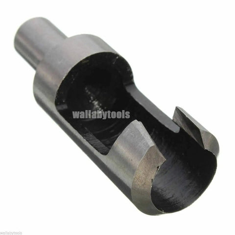 High Grade Eight Piece Woodworking Drill Bit Set For Cutting Precise Straight And Tapered Tenon Plugs close-up view of wood plug cutter bit.