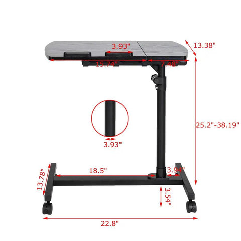 Slick Adjustable Height Computer Desk With Smooth Rolling Casters For No Sweat Home Office Setup Ergonomic Lift Standing Workstation Mobile Laptop Cart Black Finish dimensions with measurements.
