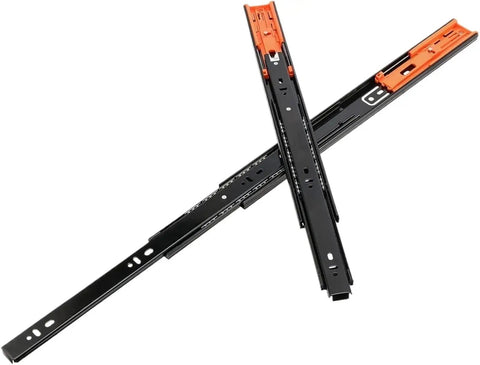 Three Section Buffer Drawer Slides For Cabinets With Smooth Glide And Soft Close In Black Bronze Finish shown in crossed position